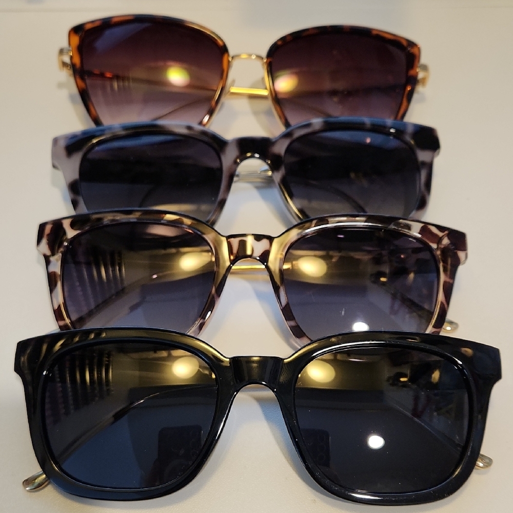 Lot Of 4 Women's Sunglasses Set - Black, Brown, Gold